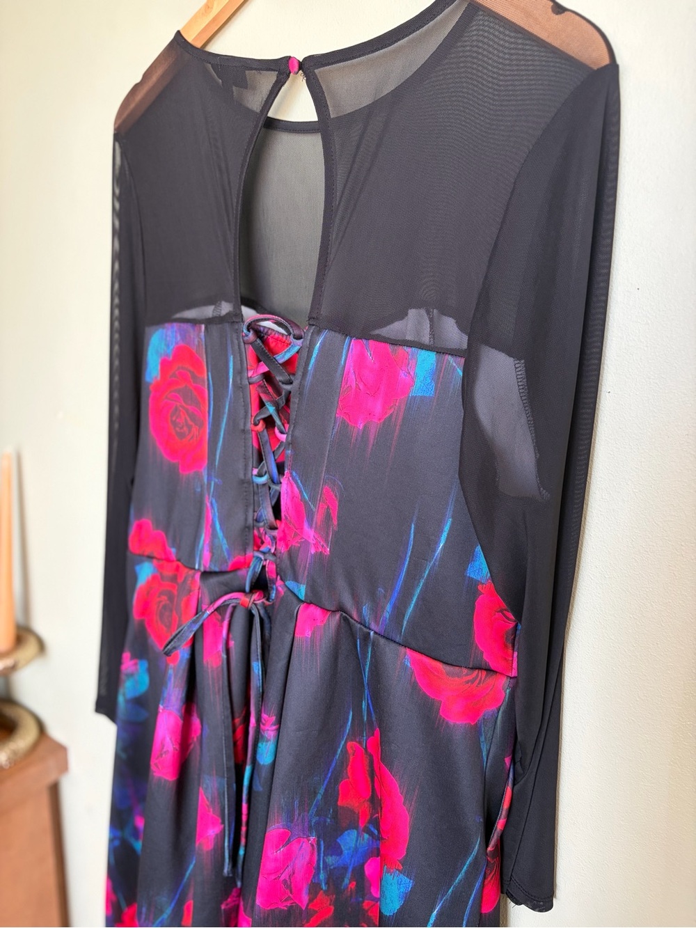 Torrid Black Sheer Floral Corset Lace Up Flare Dress Size 3 Dark Romantic Witchy - Picture 11 of 16
